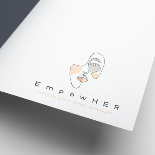 EmpowHER abstract vrouwengezicht logo ontwerp